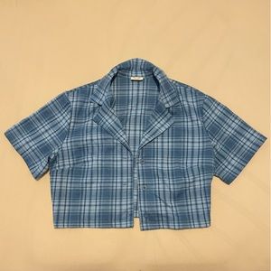 John Galt (Brandy Melville) plaid short sleeve button down cropped top